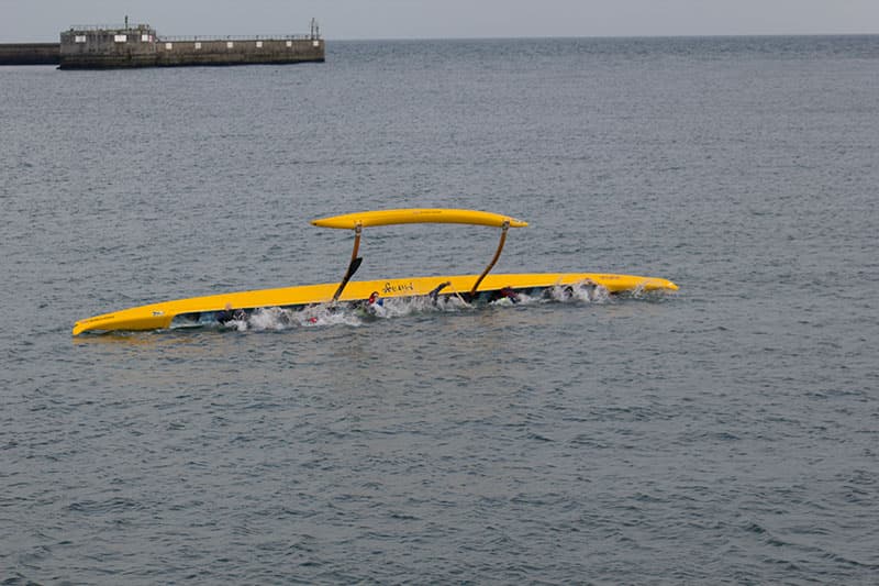Kentertraining vor Helgoland im sechser Ausleger-Kanu