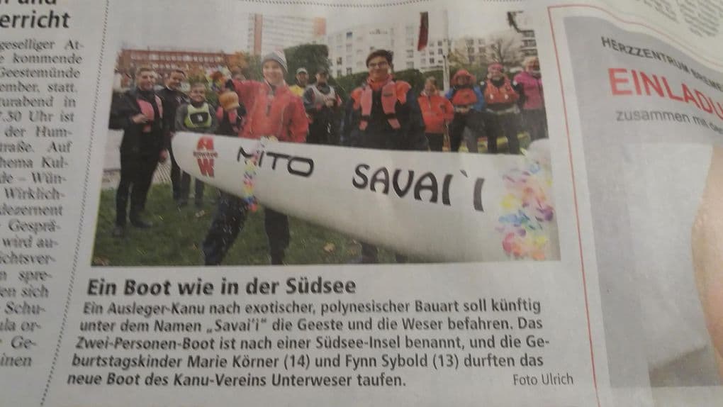 Taufe des neuen 2er-Ausleger-Kanu in der NZ
